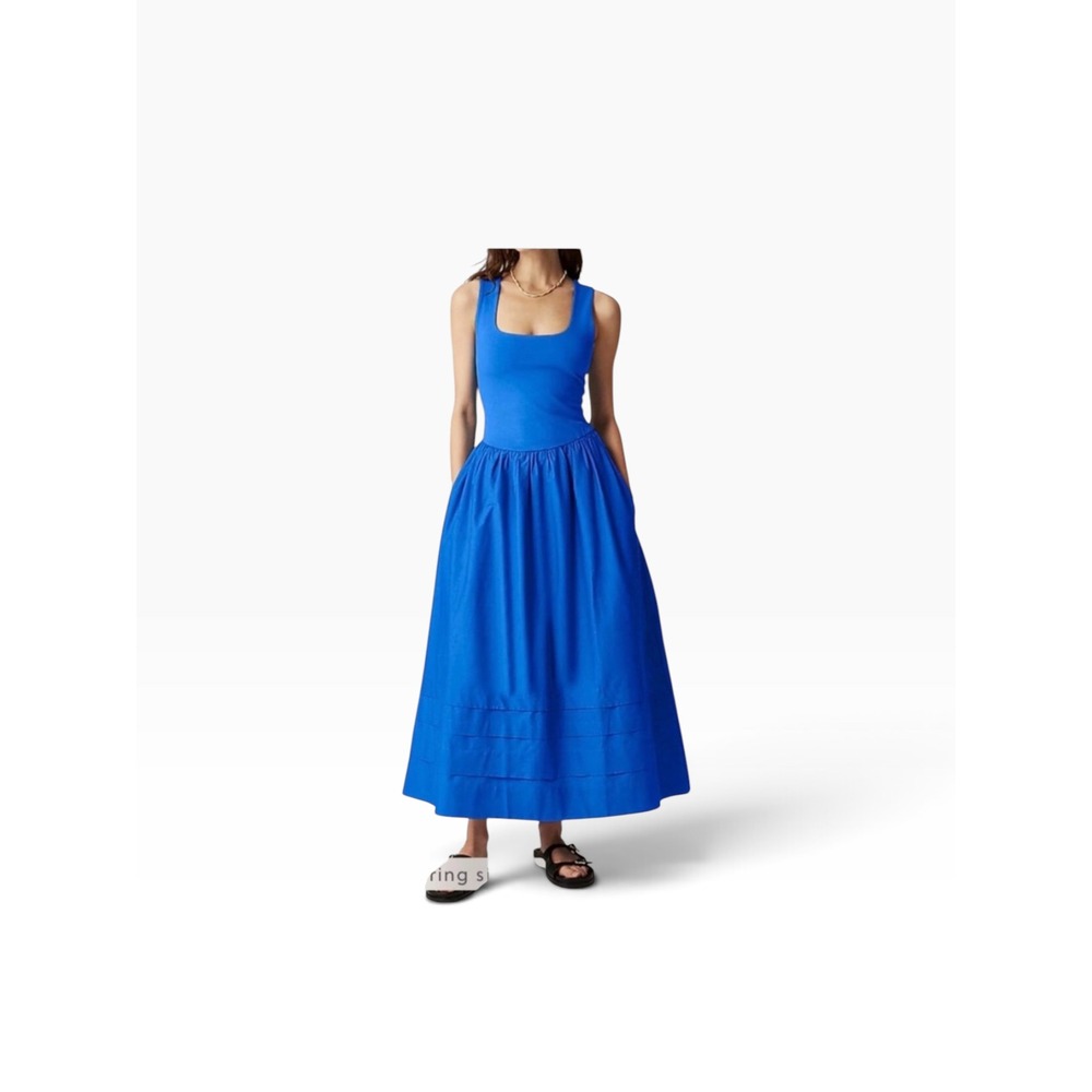 J.Crew Drop-Waist Mixy Dress Cobalt Blue Cotton Maxi Pockets XXL CJ497